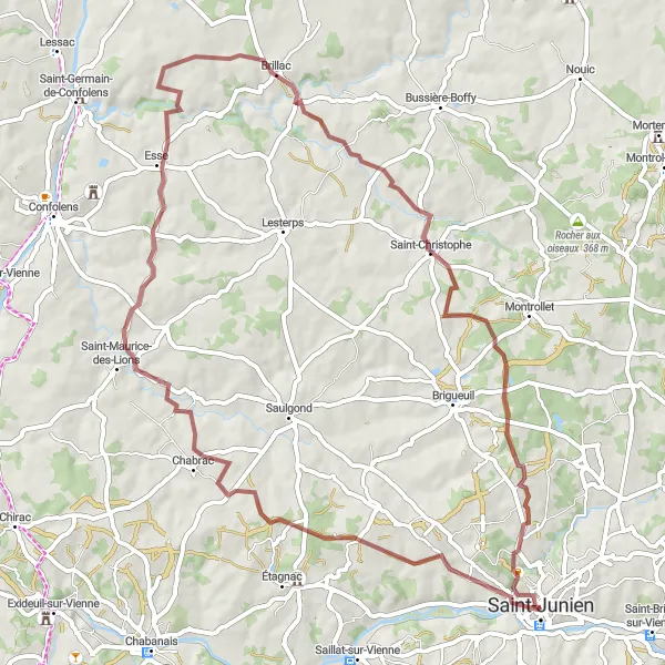 Map miniature of "Esse Gravel Adventure" cycling inspiration in Limousin, France. Generated by Tarmacs.app cycling route planner