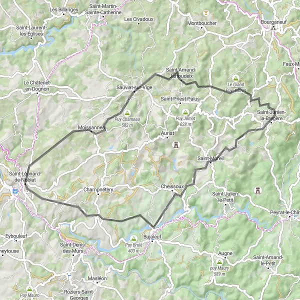 Map miniature of "Rural Scenic Escape" cycling inspiration in Limousin, France. Generated by Tarmacs.app cycling route planner