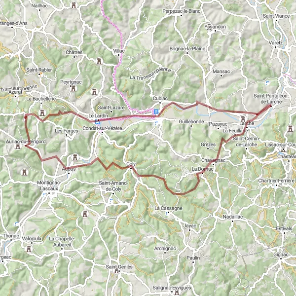 Map miniature of "The Backroads Discovery" cycling inspiration in Limousin, France. Generated by Tarmacs.app cycling route planner