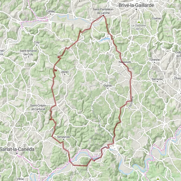 Map miniature of "The Countryside Escape" cycling inspiration in Limousin, France. Generated by Tarmacs.app cycling route planner