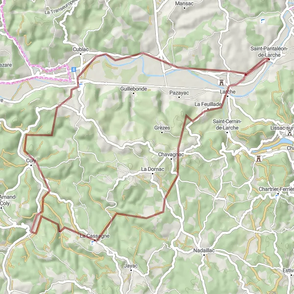 Map miniature of "Panoramic Gravel Ride" cycling inspiration in Limousin, France. Generated by Tarmacs.app cycling route planner