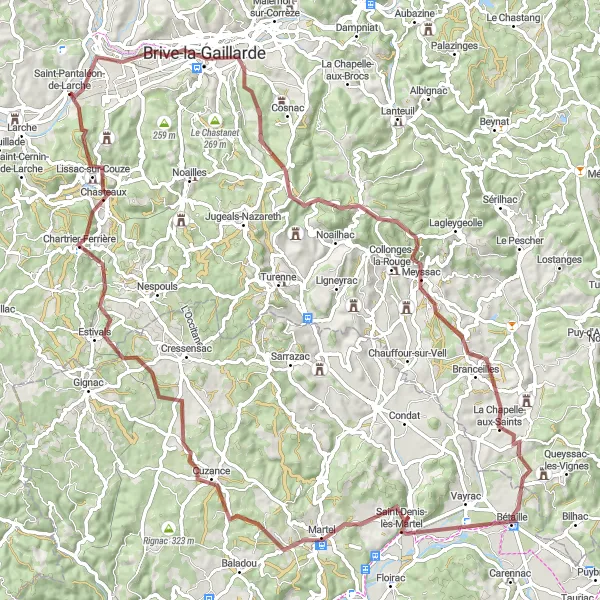 Map miniature of "Gravel Adventure" cycling inspiration in Limousin, France. Generated by Tarmacs.app cycling route planner