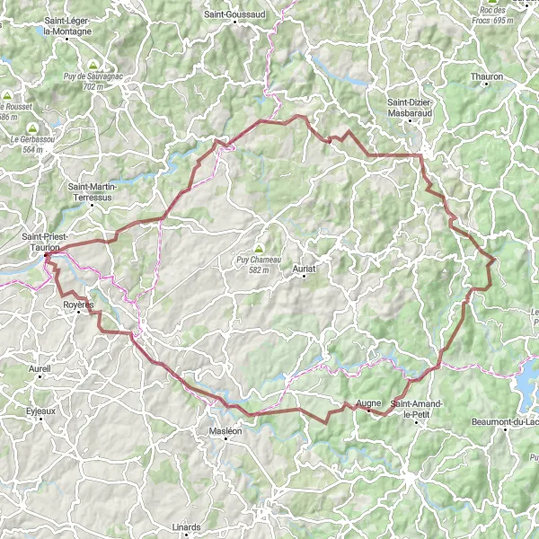 Map miniature of "Gravel Adventure" cycling inspiration in Limousin, France. Generated by Tarmacs.app cycling route planner