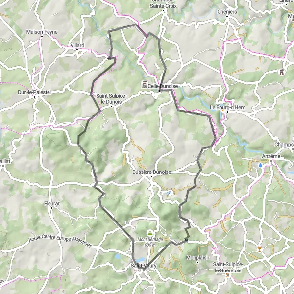 Map miniature of "Limousin Countryside Route" cycling inspiration in Limousin, France. Generated by Tarmacs.app cycling route planner