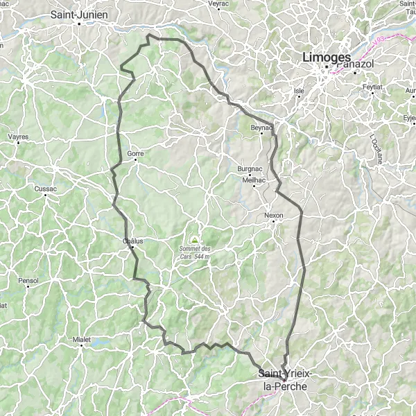 Map miniature of "Limousin Nature Loop" cycling inspiration in Limousin, France. Generated by Tarmacs.app cycling route planner