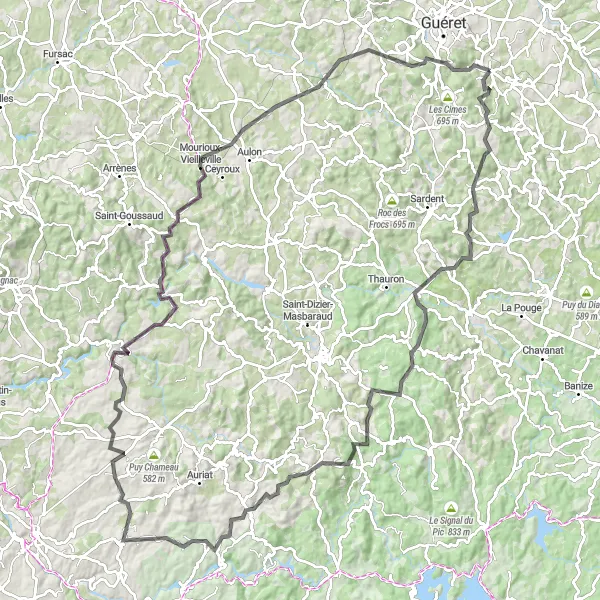 Map miniature of "Limousin Challenge" cycling inspiration in Limousin, France. Generated by Tarmacs.app cycling route planner