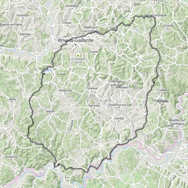 Map miniature of "The Lostanges Cycle" cycling inspiration in Limousin, France. Generated by Tarmacs.app cycling route planner