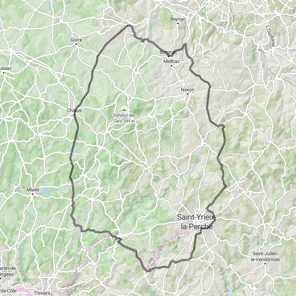 Map miniature of "The Burgnac Loop" cycling inspiration in Limousin, France. Generated by Tarmacs.app cycling route planner