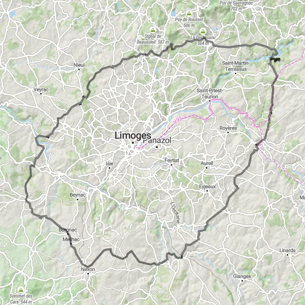 Map miniature of "The Verneuil-sur-Vienne Circuit" cycling inspiration in Limousin, France. Generated by Tarmacs.app cycling route planner