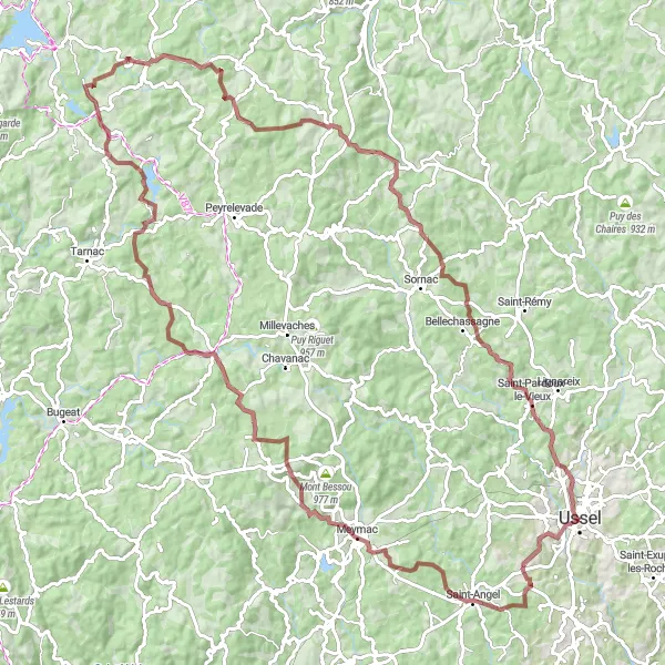 Miniature de la carte de l'inspiration cycliste "L'aventure gravel au cœur de la région" dans la Limousin, France. Générée par le planificateur d'itinéraire cycliste Tarmacs.app