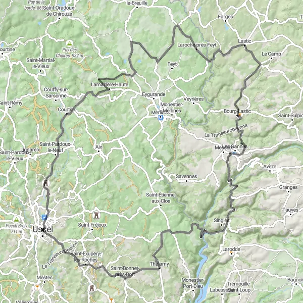 Map miniature of "Countryside Retreat" cycling inspiration in Limousin, France. Generated by Tarmacs.app cycling route planner