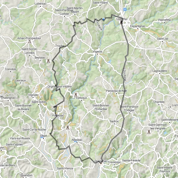 Map miniature of "The Bariolet Circuit" cycling inspiration in Limousin, France. Generated by Tarmacs.app cycling route planner