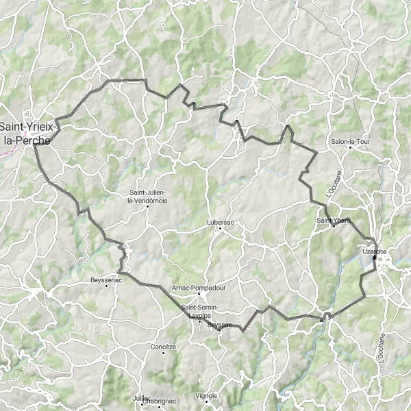 Map miniature of "Scenic Delights" cycling inspiration in Limousin, France. Generated by Tarmacs.app cycling route planner