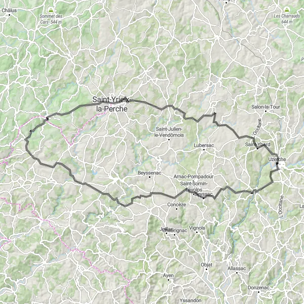 Map miniature of "The Grand Loop" cycling inspiration in Limousin, France. Generated by Tarmacs.app cycling route planner