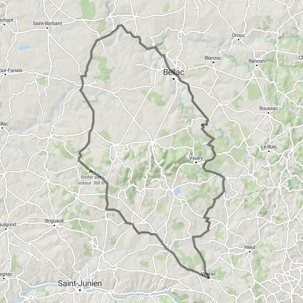 Map miniature of "Limousin Countryside Road Ride" cycling inspiration in Limousin, France. Generated by Tarmacs.app cycling route planner