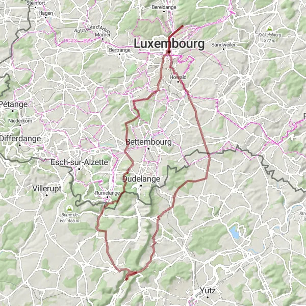 Miniature de la carte de l'inspiration cycliste "Aventure Luxembourg - Lorraine" dans la Lorraine, France. Générée par le planificateur d'itinéraire cycliste Tarmacs.app