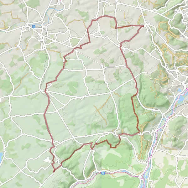 Miniature de la carte de l'inspiration cycliste "Boucle Gravel à travers les environs" dans la Lorraine, France. Générée par le planificateur d'itinéraire cycliste Tarmacs.app