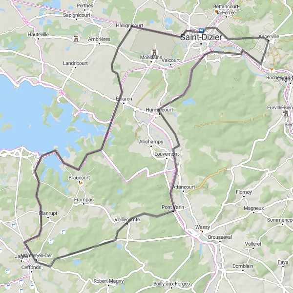 Map miniature of "The Scenic Countryside Route" cycling inspiration in Lorraine, France. Generated by Tarmacs.app cycling route planner