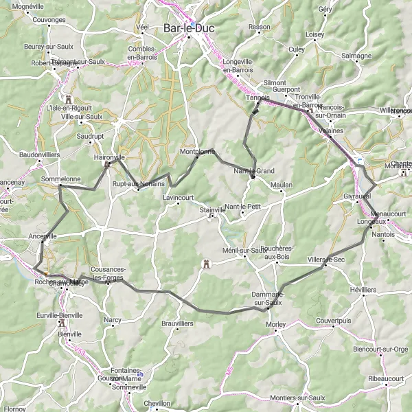 Miniature de la carte de l'inspiration cycliste "Boucle à vélo de Haironville vers Chamouilley" dans la Lorraine, France. Générée par le planificateur d'itinéraire cycliste Tarmacs.app