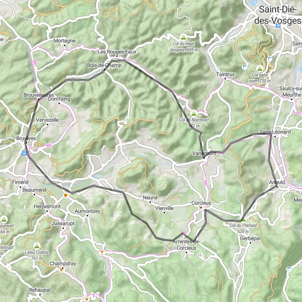 Map miniature of "The Countryside Delight" cycling inspiration in Lorraine, France. Generated by Tarmacs.app cycling route planner