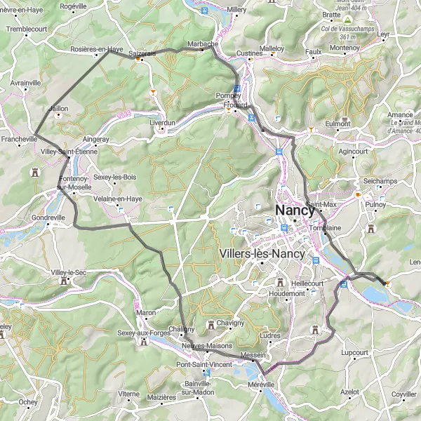 Map miniature of "Art-sur-Meurthe Scenic Road Tour" cycling inspiration in Lorraine, France. Generated by Tarmacs.app cycling route planner