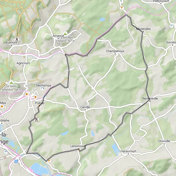 Map miniature of "Pulnoy Loop Road Cycling Route" cycling inspiration in Lorraine, France. Generated by Tarmacs.app cycling route planner