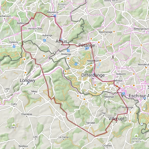 Map miniature of "Gravel Adventure in Lorraine" cycling inspiration in Lorraine, France. Generated by Tarmacs.app cycling route planner