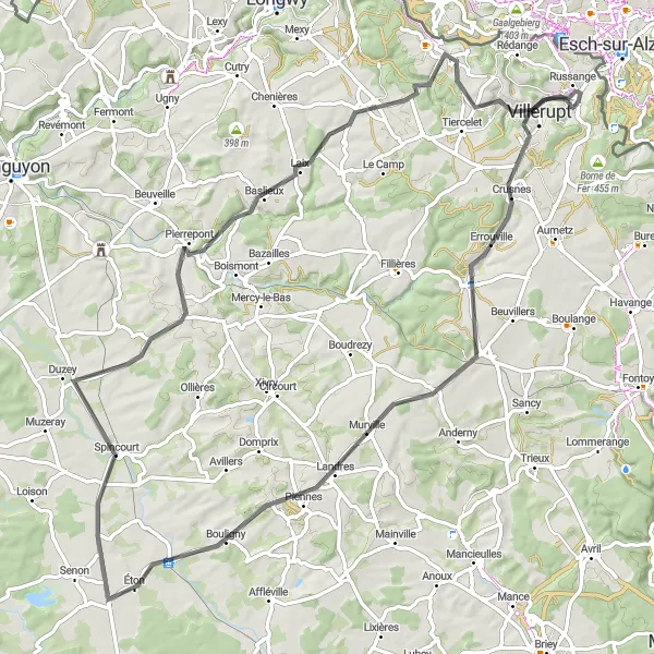 Map miniature of "The Lorraine Explorer" cycling inspiration in Lorraine, France. Generated by Tarmacs.app cycling route planner