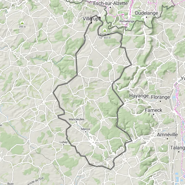 Map miniature of "The Lorraine Challenge" cycling inspiration in Lorraine, France. Generated by Tarmacs.app cycling route planner