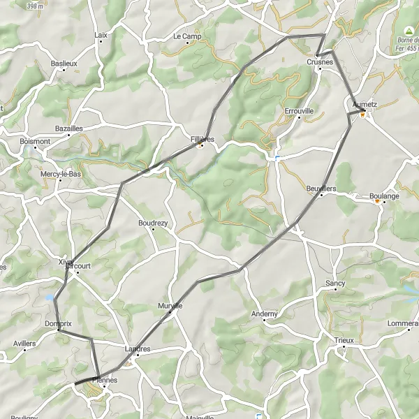 Map miniature of "Rural Beauty of Murville" cycling inspiration in Lorraine, France. Generated by Tarmacs.app cycling route planner