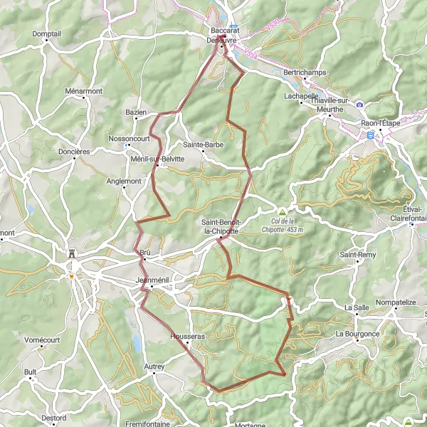 Map miniature of "Gravel Adventure" cycling inspiration in Lorraine, France. Generated by Tarmacs.app cycling route planner