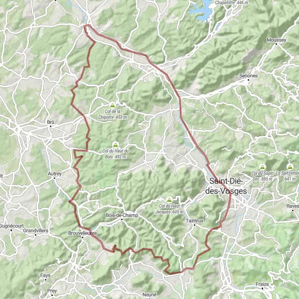 Miniature de la carte de l'inspiration cycliste "Les Montagnes Vosgiennes" dans la Lorraine, France. Générée par le planificateur d'itinéraire cycliste Tarmacs.app