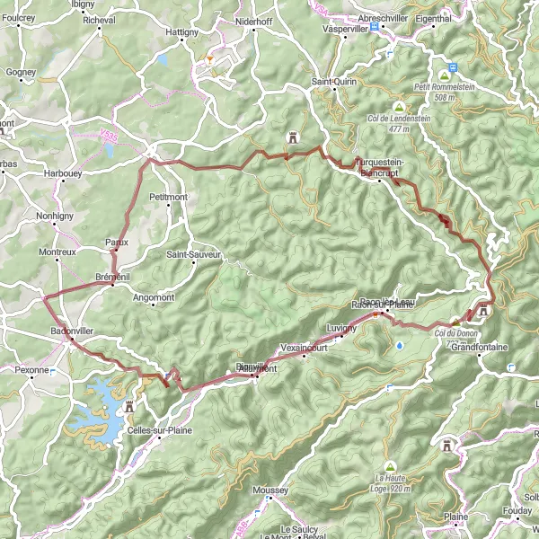 Miniature de la carte de l'inspiration cycliste "Escapade dans les Vosges du Nord" dans la Lorraine, France. Générée par le planificateur d'itinéraire cycliste Tarmacs.app