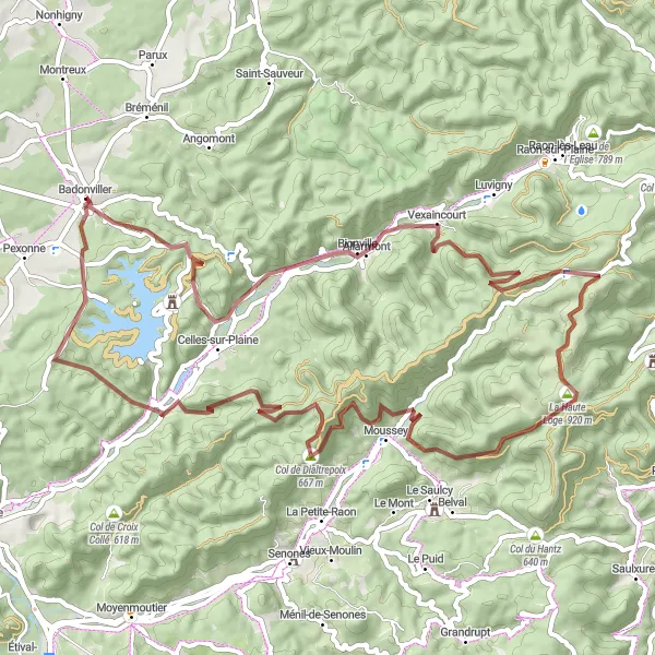 Map miniature of "Hills and Valleys" cycling inspiration in Lorraine, France. Generated by Tarmacs.app cycling route planner