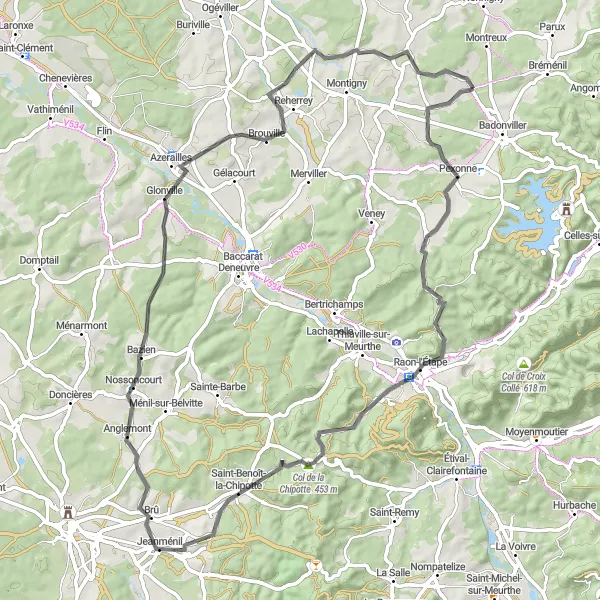 Miniature de la carte de l'inspiration cycliste "Boucle des Vignobles de Lorraine" dans la Lorraine, France. Générée par le planificateur d'itinéraire cycliste Tarmacs.app