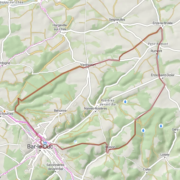 Miniature de la carte de l'inspiration cycliste "Circuit de Vavincourt" dans la Lorraine, France. Générée par le planificateur d'itinéraire cycliste Tarmacs.app