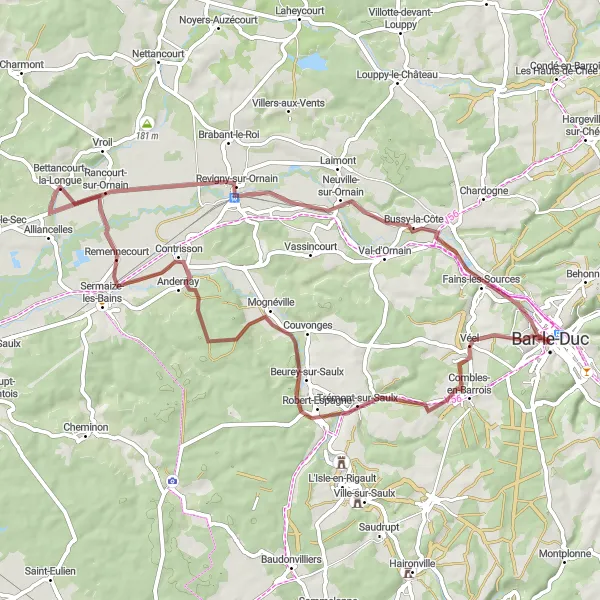 Map miniature of "Discover the Countryside" cycling inspiration in Lorraine, France. Generated by Tarmacs.app cycling route planner