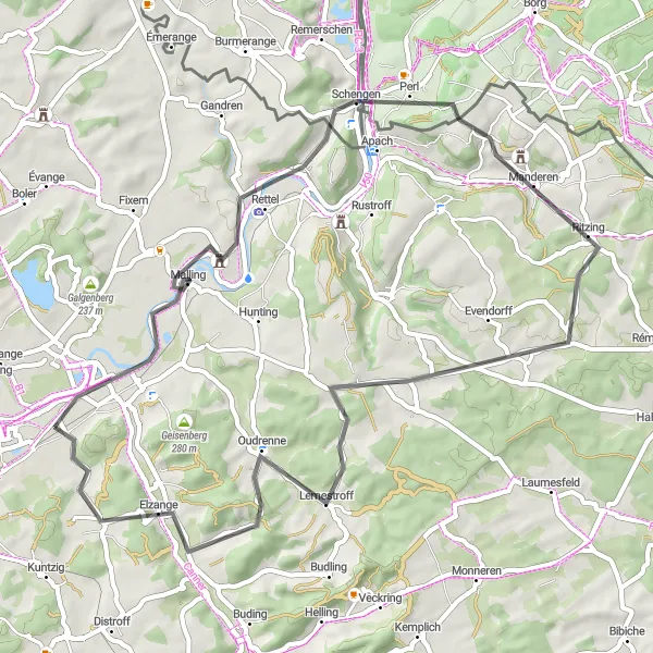 Miniature de la carte de l'inspiration cycliste "Parcours à vélo route de Basse-Ham: Vallées et panoramas" dans la Lorraine, France. Générée par le planificateur d'itinéraire cycliste Tarmacs.app