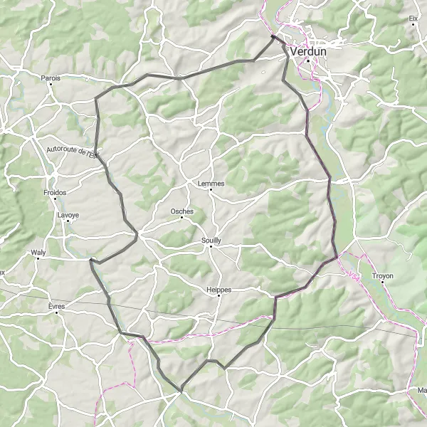 Map miniature of "Thierville-sur-Meuse Loop" cycling inspiration in Lorraine, France. Generated by Tarmacs.app cycling route planner