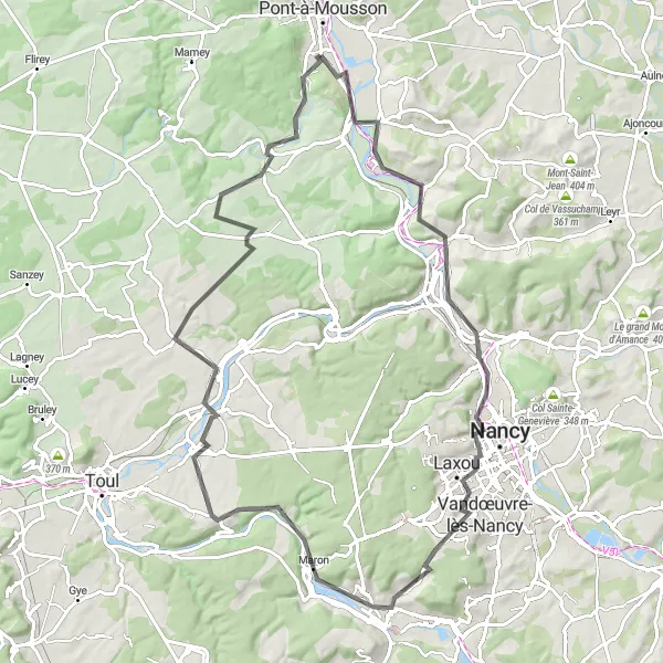 Miniature de la carte de l'inspiration cycliste "Itinéraire de Autreville-sur-Moselle à Griscourt" dans la Lorraine, France. Générée par le planificateur d'itinéraire cycliste Tarmacs.app
