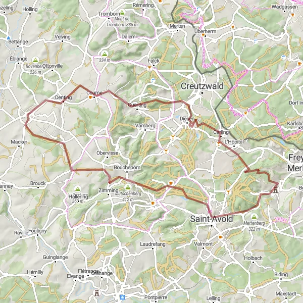 Map miniature of "Gravel Ride to Boulay-Moselle" cycling inspiration in Lorraine, France. Generated by Tarmacs.app cycling route planner