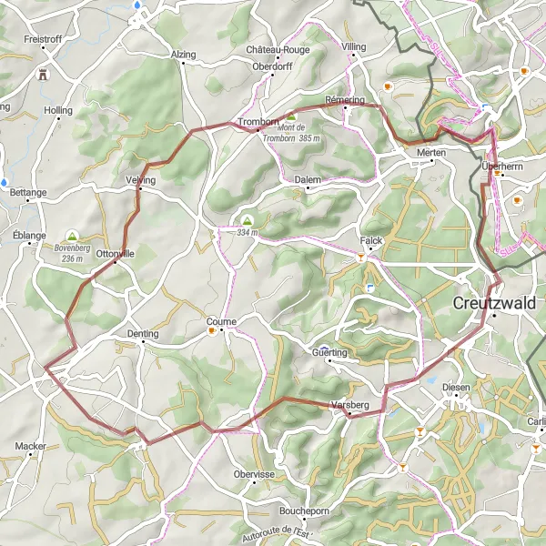 Map miniature of "Scenic Gravel Adventure in Lorraine" cycling inspiration in Lorraine, France. Generated by Tarmacs.app cycling route planner