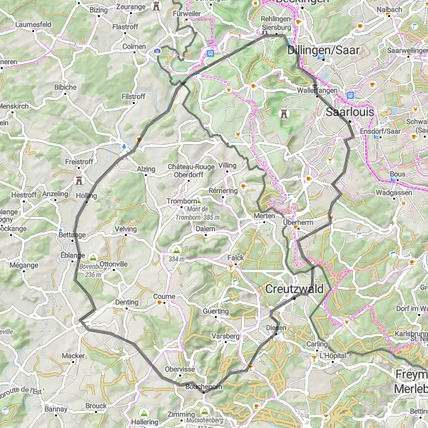 Map miniature of "Valley Wonders" cycling inspiration in Lorraine, France. Generated by Tarmacs.app cycling route planner