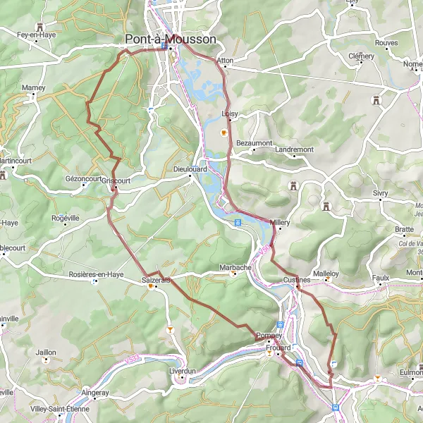 Map miniature of "The Gravel Adventure" cycling inspiration in Lorraine, France. Generated by Tarmacs.app cycling route planner