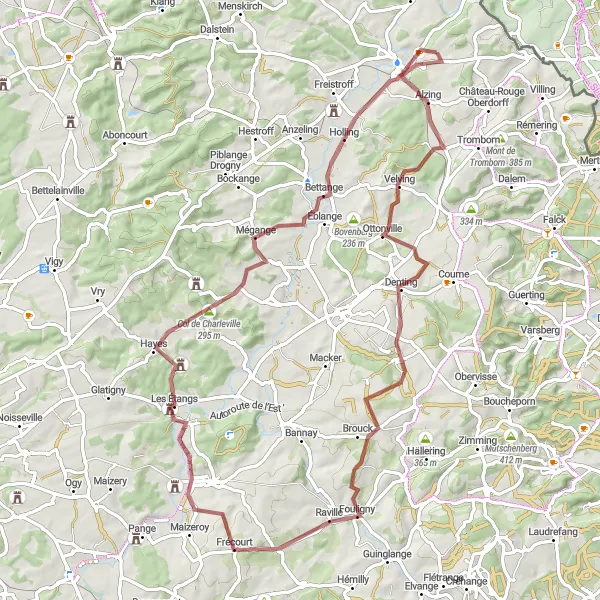 Map miniature of "Hidden Gravel Gems" cycling inspiration in Lorraine, France. Generated by Tarmacs.app cycling route planner