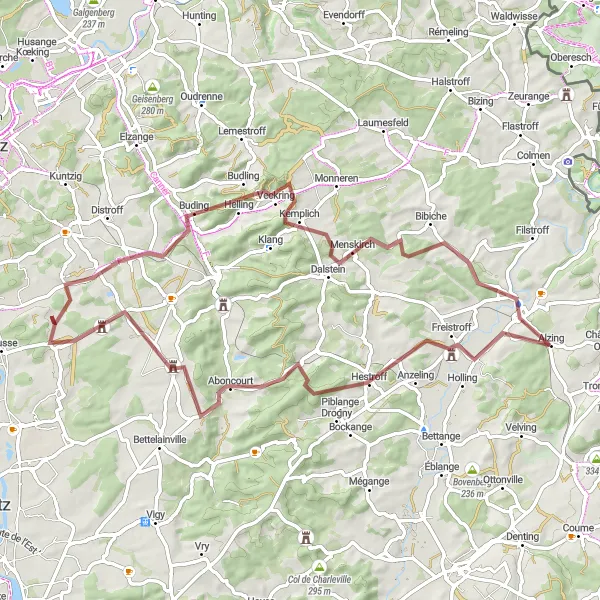 Map miniature of "Hestroff Adventure Loop" cycling inspiration in Lorraine, France. Generated by Tarmacs.app cycling route planner