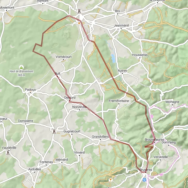 Map miniature of "Exploring the Countryside" cycling inspiration in Lorraine, France. Generated by Tarmacs.app cycling route planner