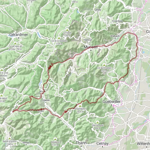 Map miniature of "Bussang Gravel Epic" cycling inspiration in Lorraine, France. Generated by Tarmacs.app cycling route planner