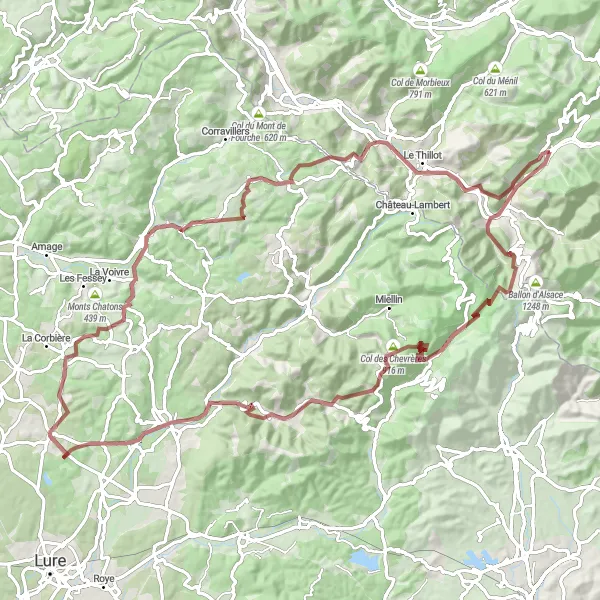 Map miniature of "Bussang Gravel Adventure" cycling inspiration in Lorraine, France. Generated by Tarmacs.app cycling route planner