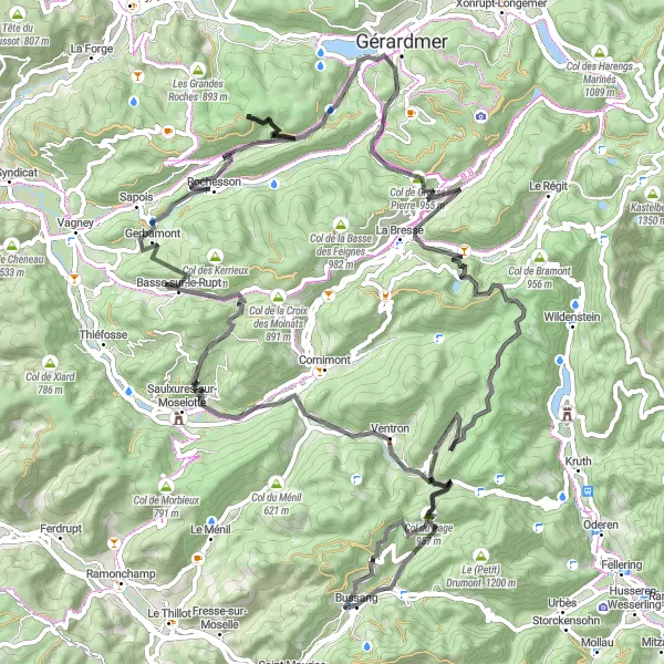 Map miniature of "Vosges Grand Tour" cycling inspiration in Lorraine, France. Generated by Tarmacs.app cycling route planner